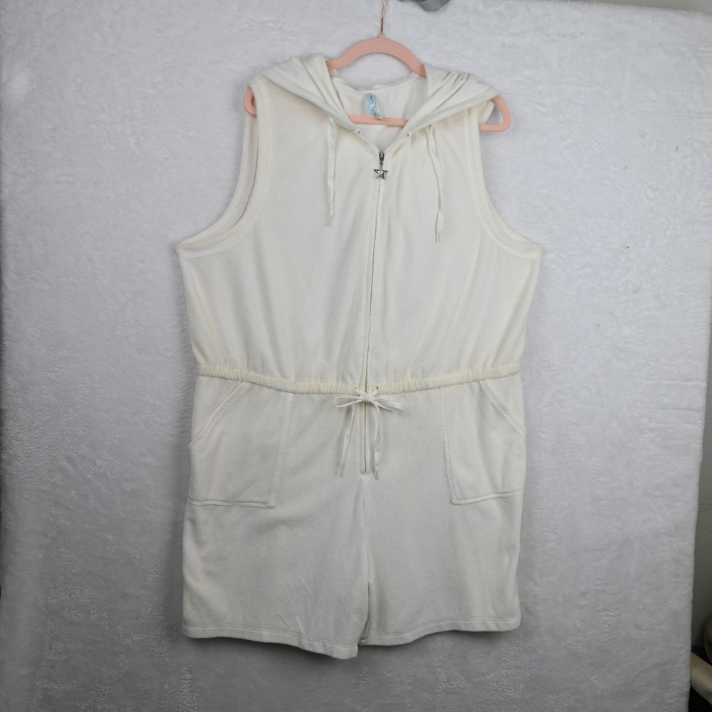 Pacific Cove Romper Swim Coverup Women 2X White Terry Cloth Hooded  Sleeveless